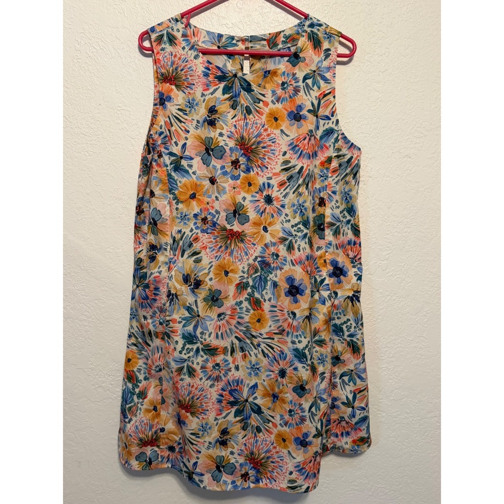 RipSkirt Hawaii Sleeveless Floral Shift Dress Multi-Color Pockets Large